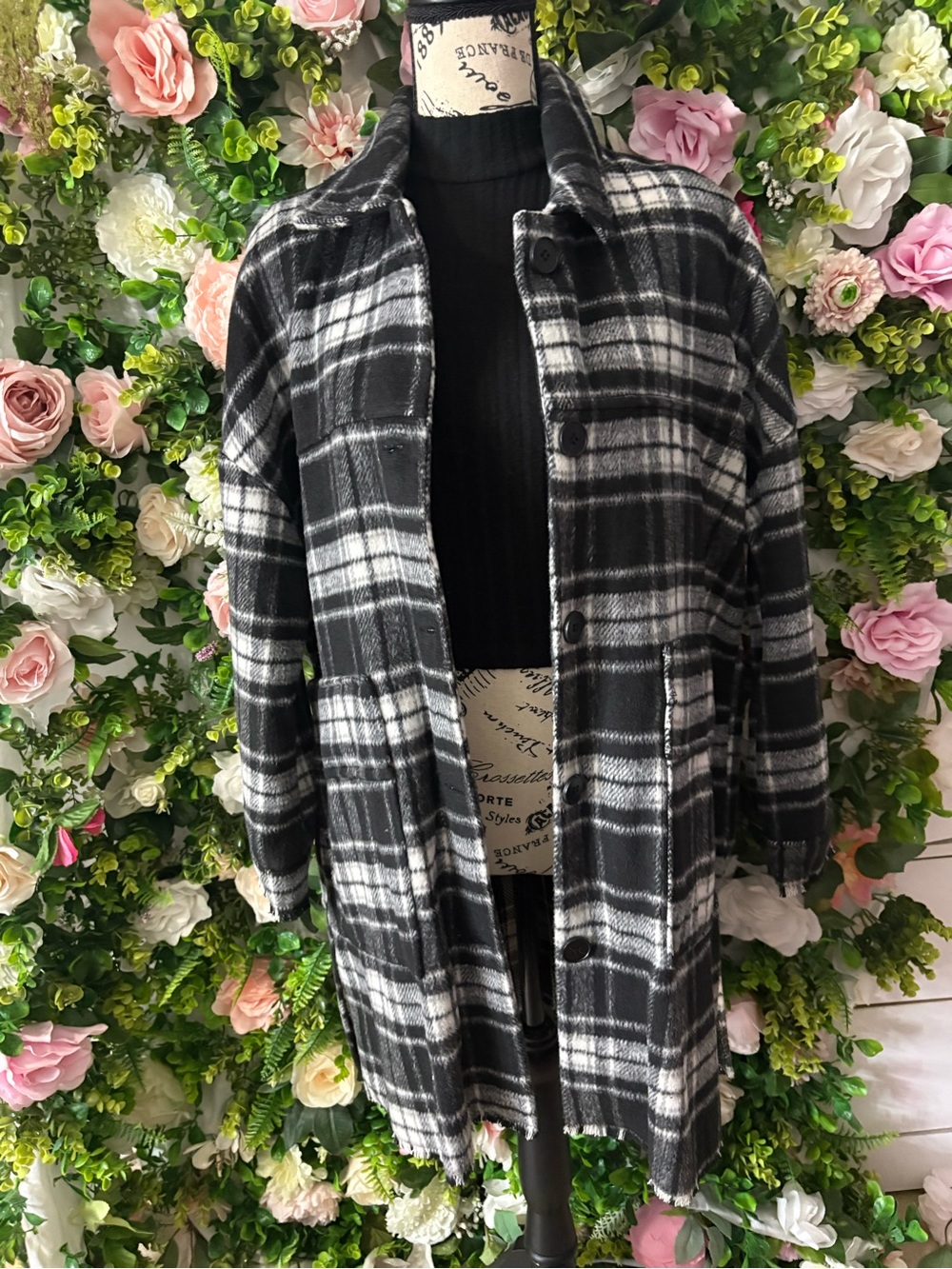 Fashion Nova Black & White Plaid Shacket